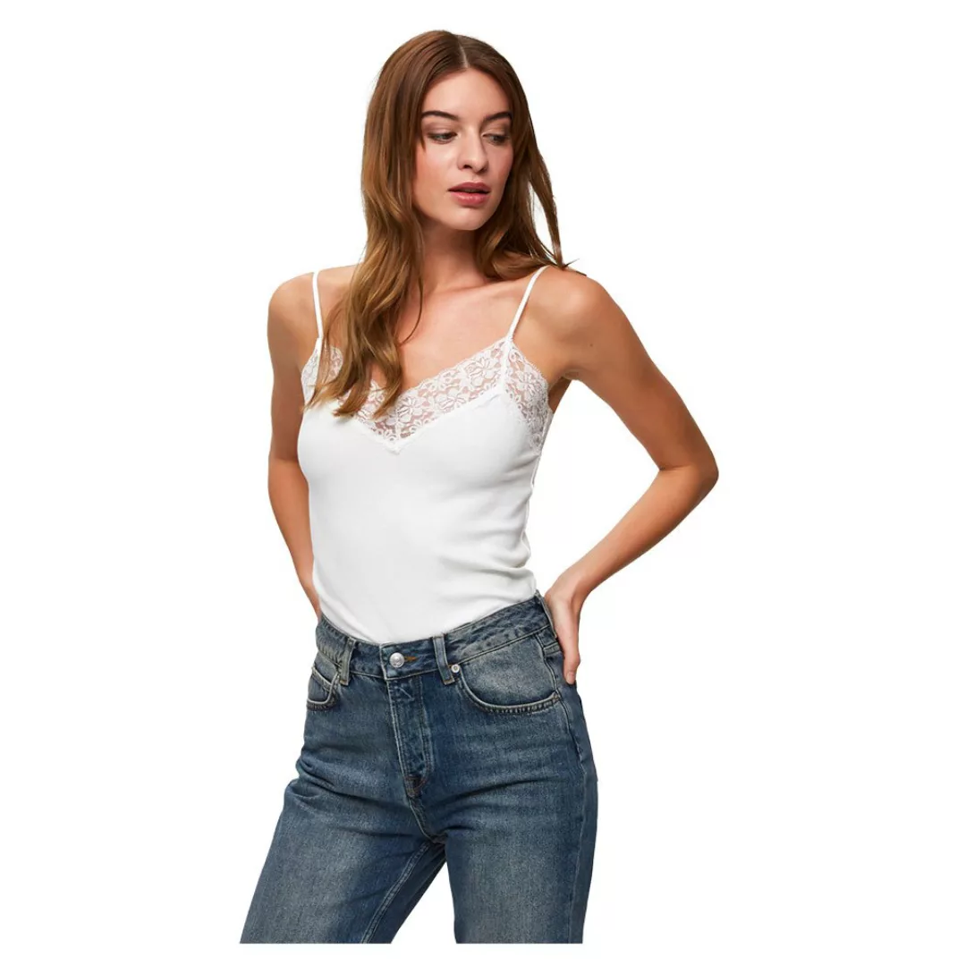 Selected Mio Rib Lace Singlet Ärmelloses T-shirt XL Snow White günstig online kaufen