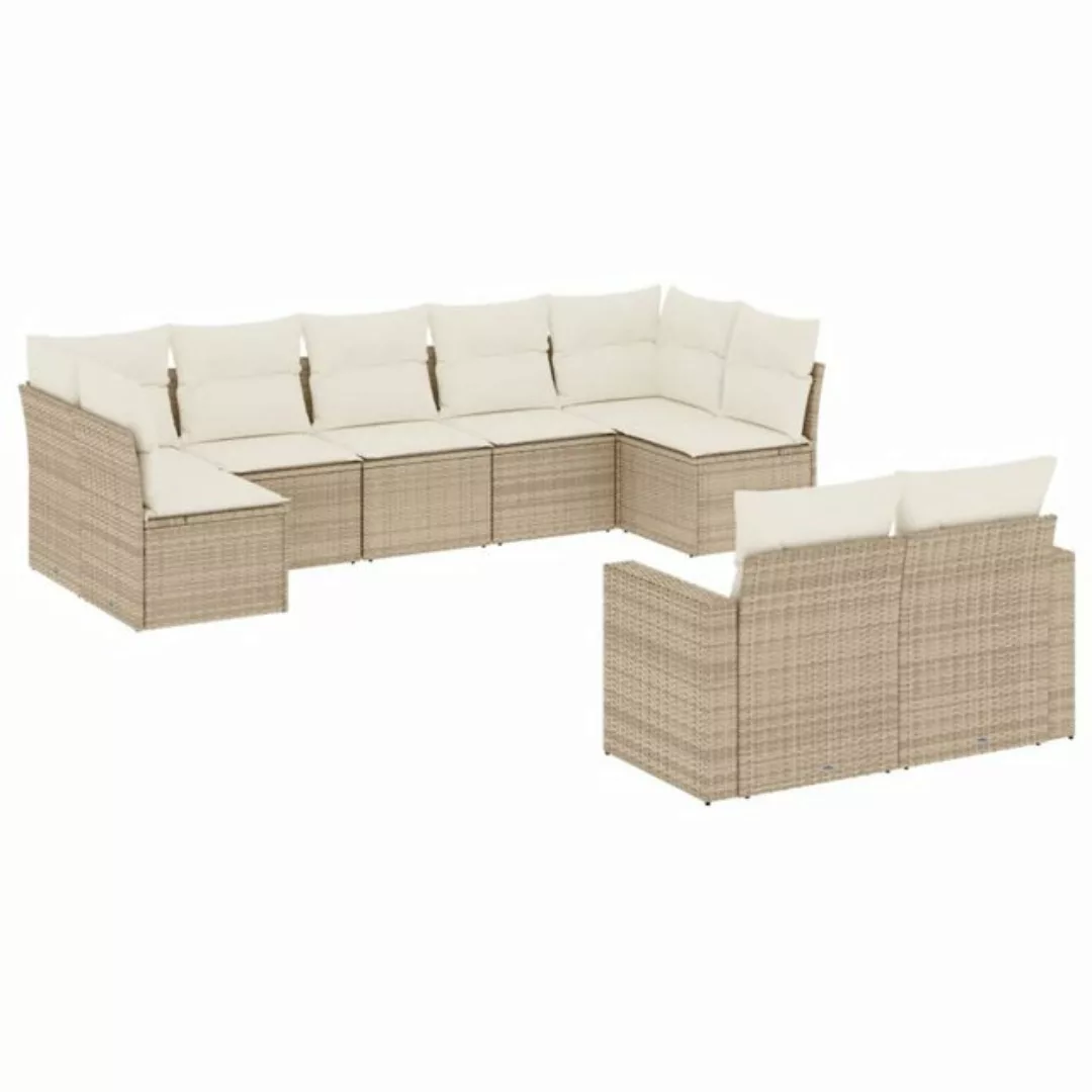 vidaXL Sofaelement 9-tlg. Garten-Sofagarnitur mit Kissen Beige Poly Rattan günstig online kaufen