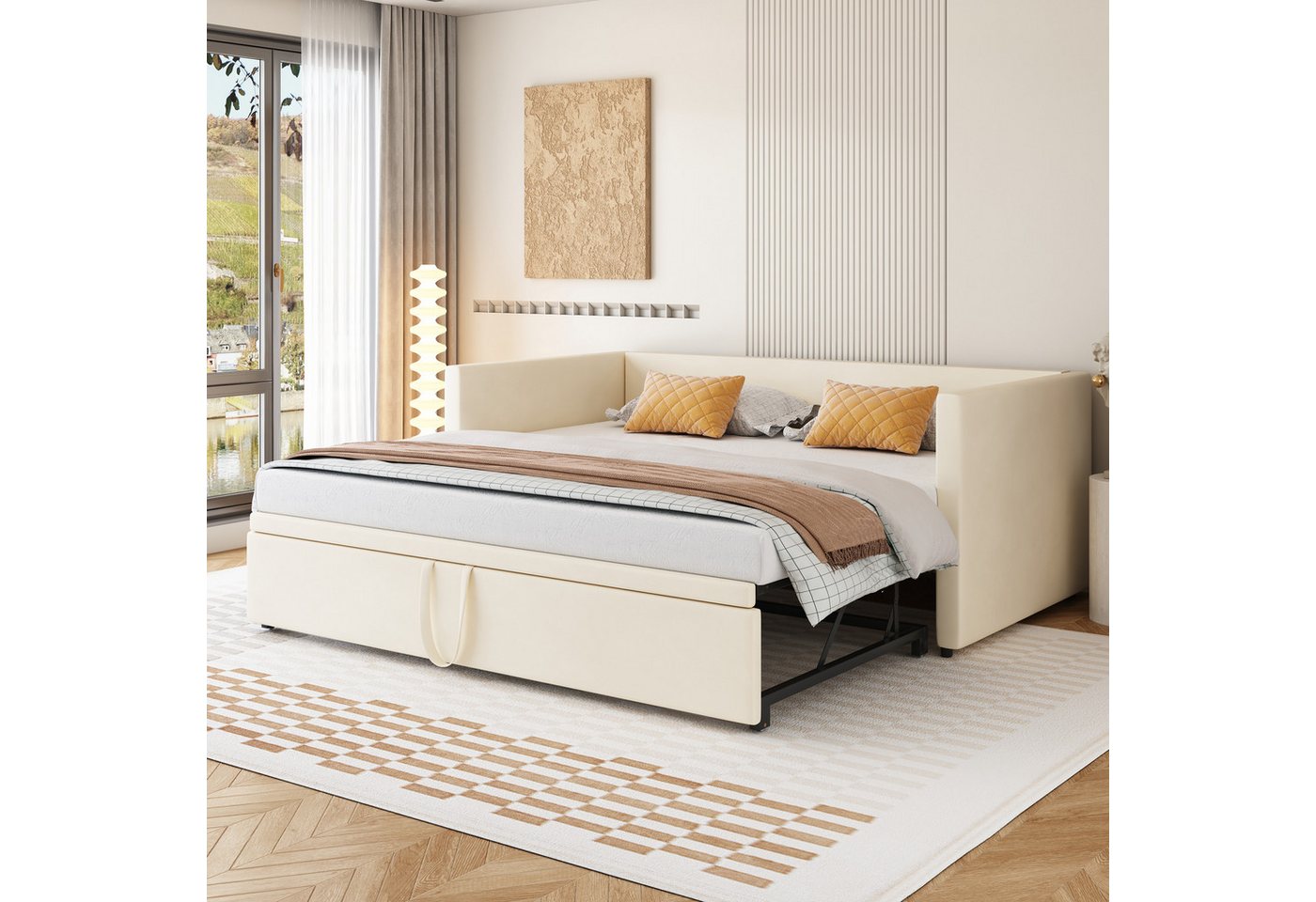 MODFU Schlafsofa Funktionsbett Doppelbett, Ausziehbares Daybett Tagesbett, günstig online kaufen