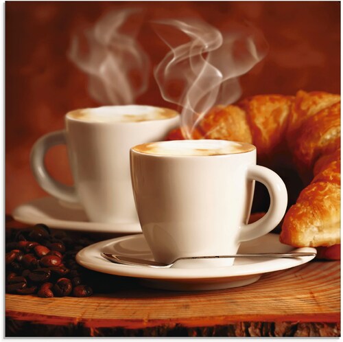 Artland Glasbild "Dampfender Cappuccino und Croissant", Getränke, (1 St.), günstig online kaufen
