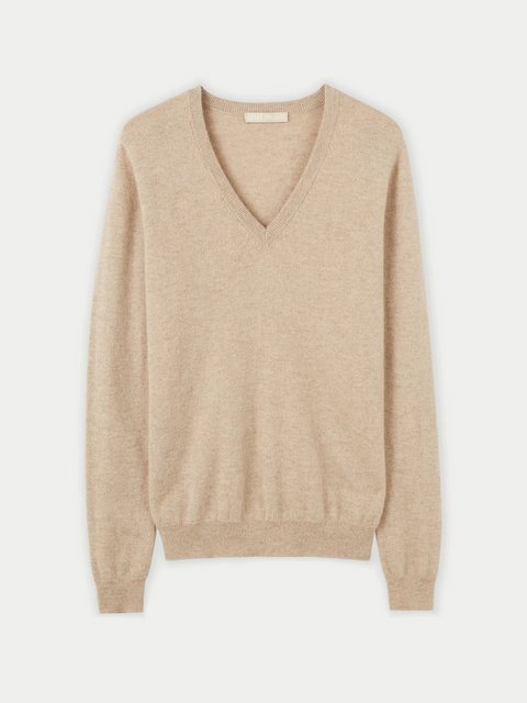 GOBI Cashmere V-Ausschnitt-Pullover Naturfarbe Basic V-Ausschnitt Kaschmirp günstig online kaufen