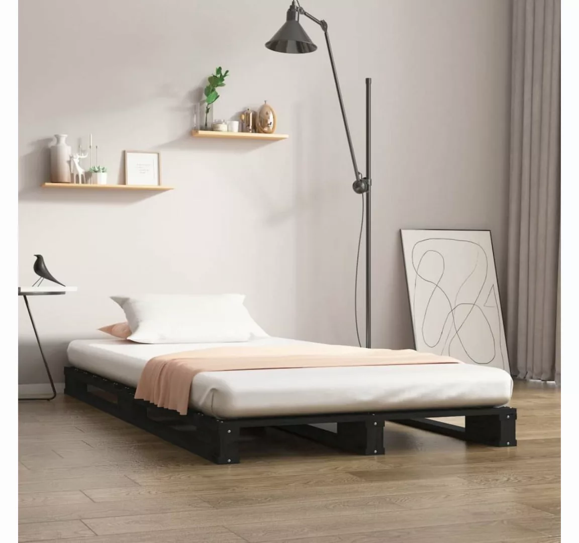 furnicato Bett Palettenbett Schwarz 75x190 cm Massivholz Kiefer günstig online kaufen
