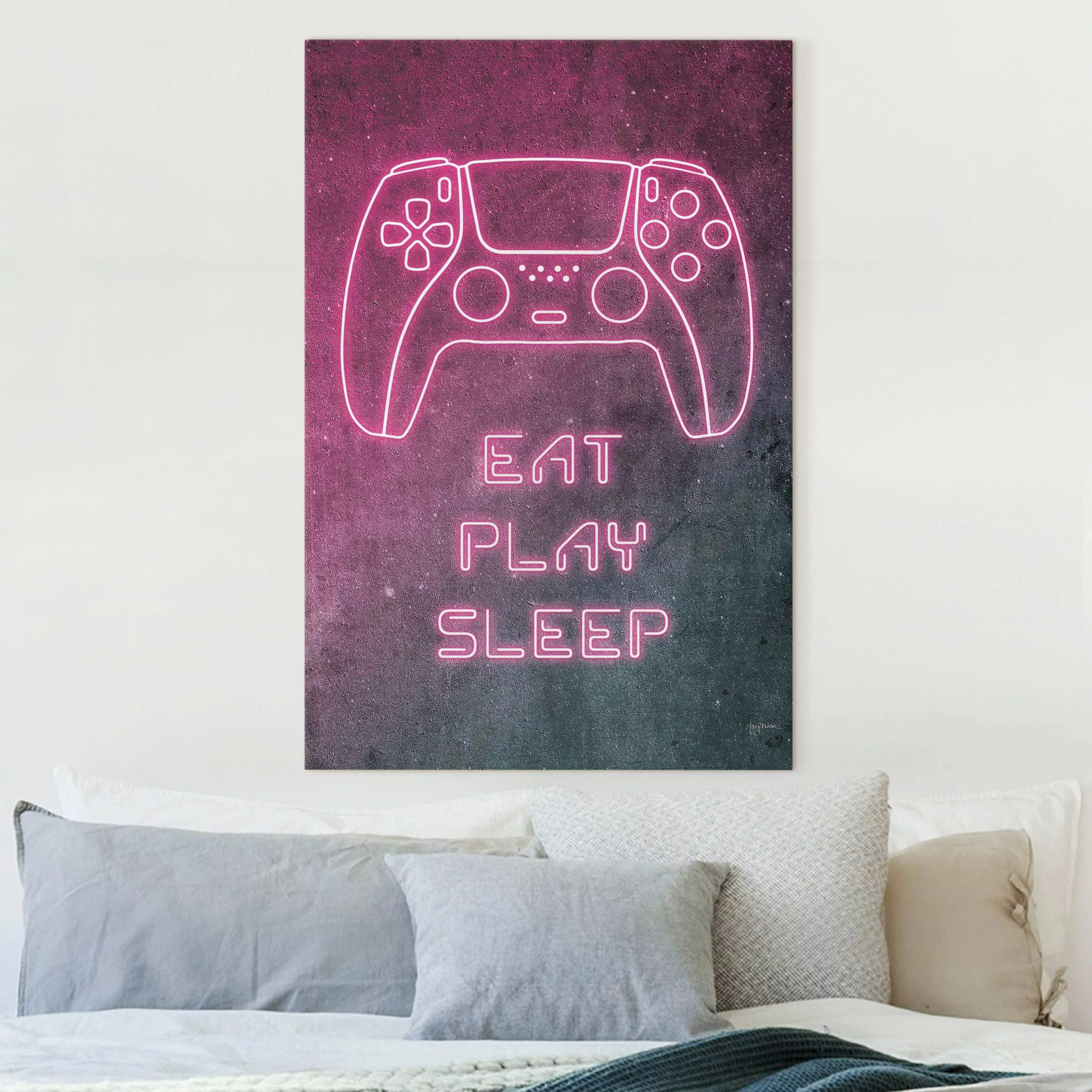 Leinwandbild Neon Kontroller mit Spruch günstig online kaufen