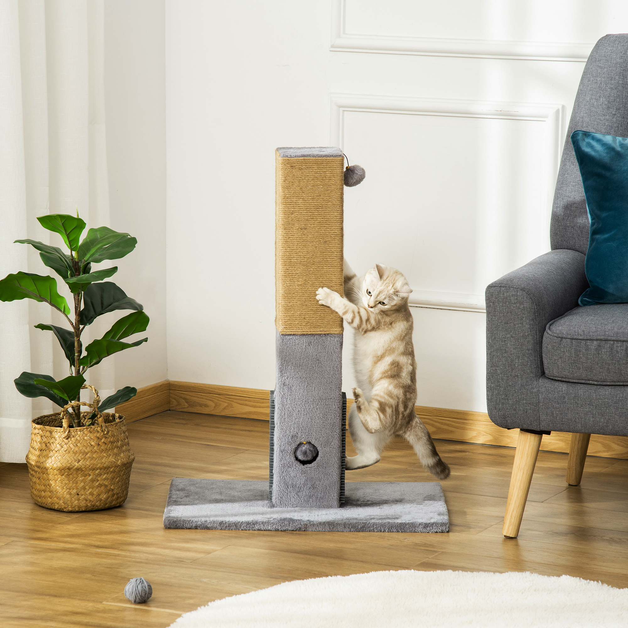 PawHut Kratzbaum Kratzstamm für Katzen 79cm mit Juteseil & Spielzeug Plüsch günstig online kaufen