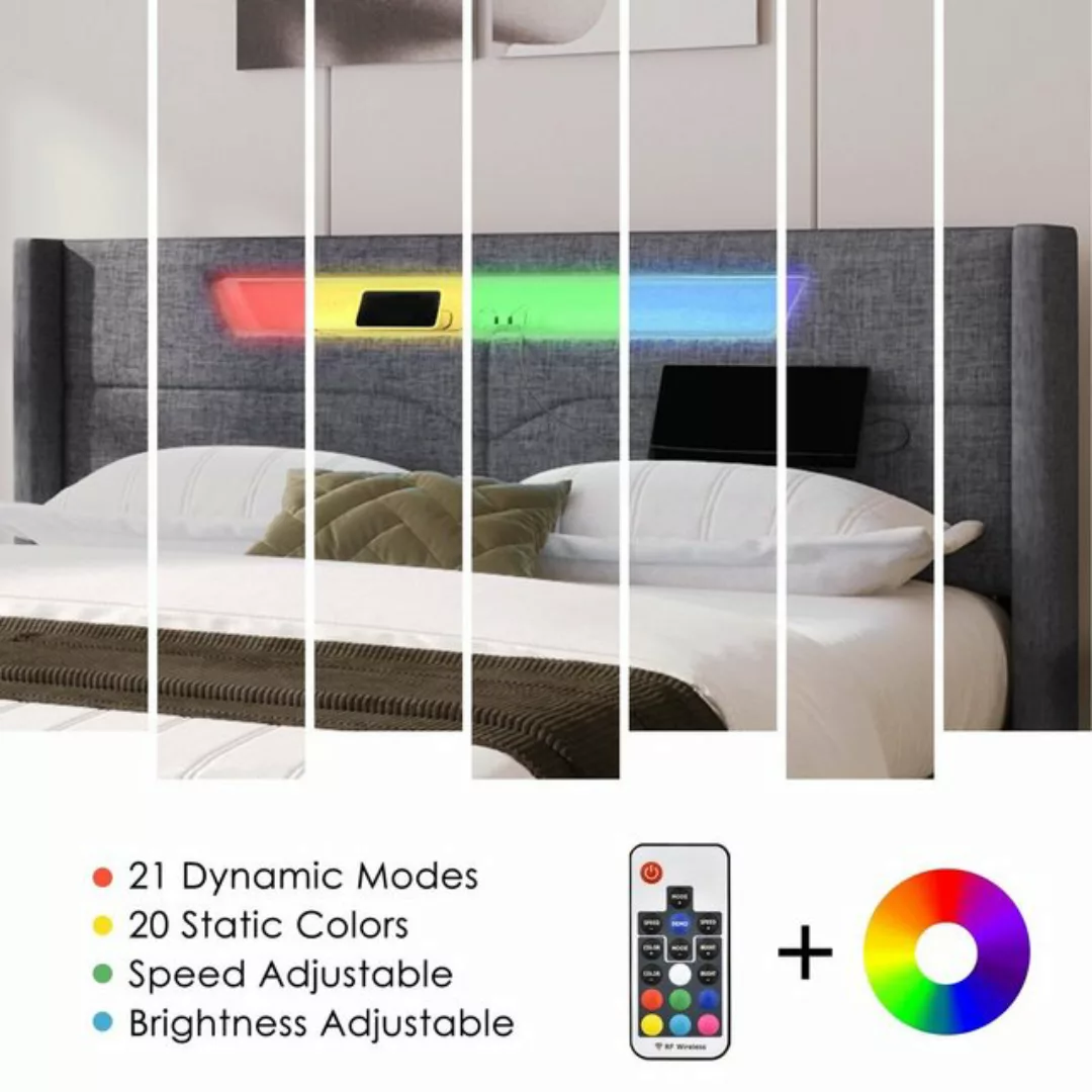 MODFU Polsterbett LED Doppelbett mit USB Typ C Ladefunktion, 140 x 200 cm, günstig online kaufen