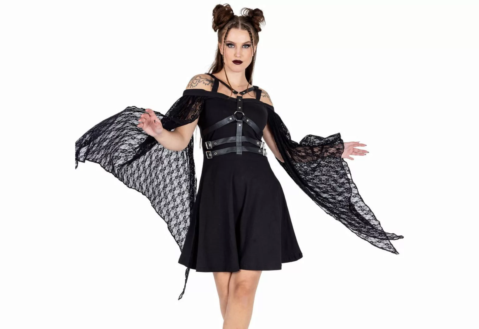 Poizen Industries Minikleid Estelle Gothic Goth Punk Spitze Kunstleder Harn günstig online kaufen