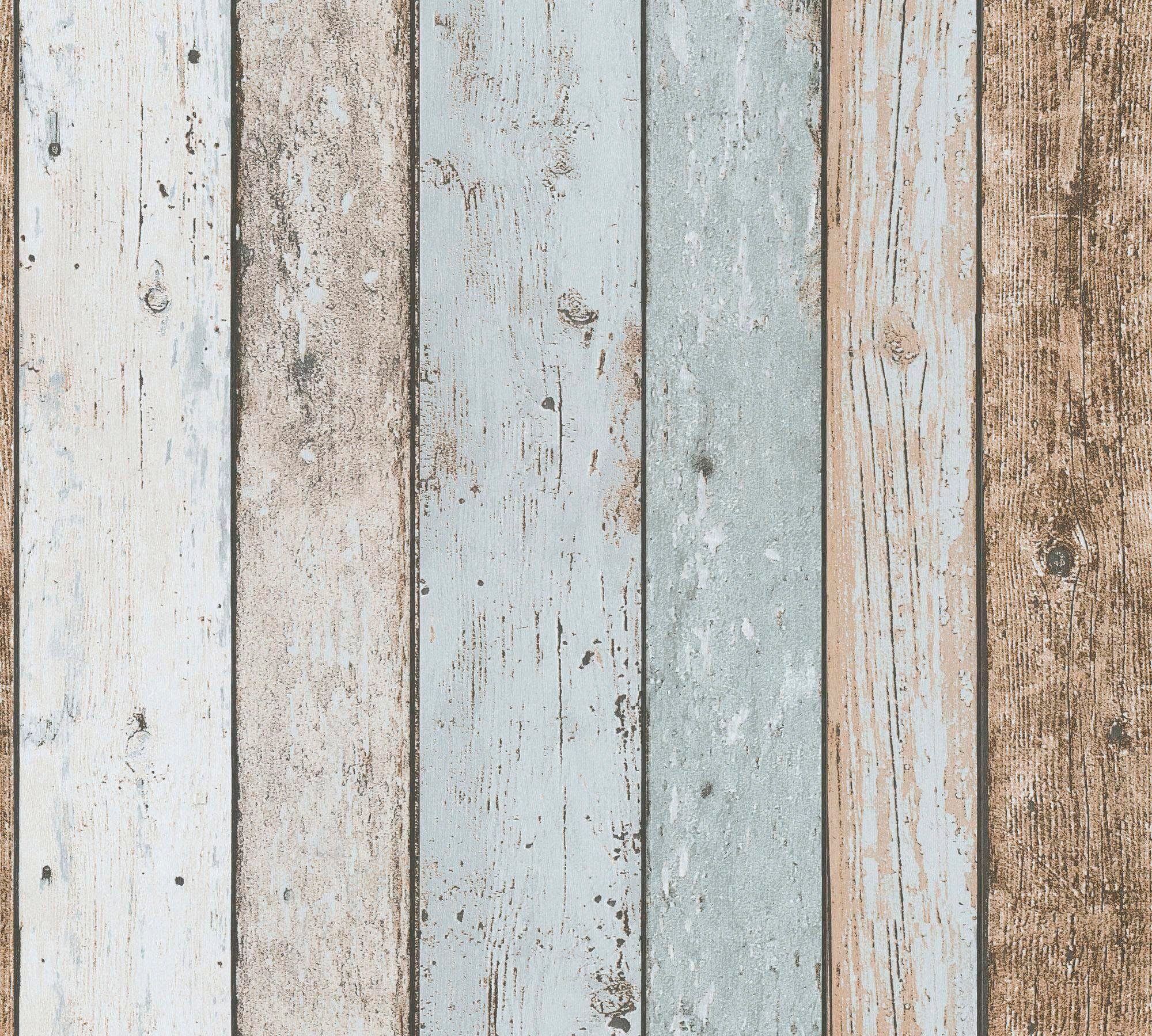 Bricoflor Shabby Chic Tapete in Holzoptik Vintage Papiertapete in Hellblau günstig online kaufen