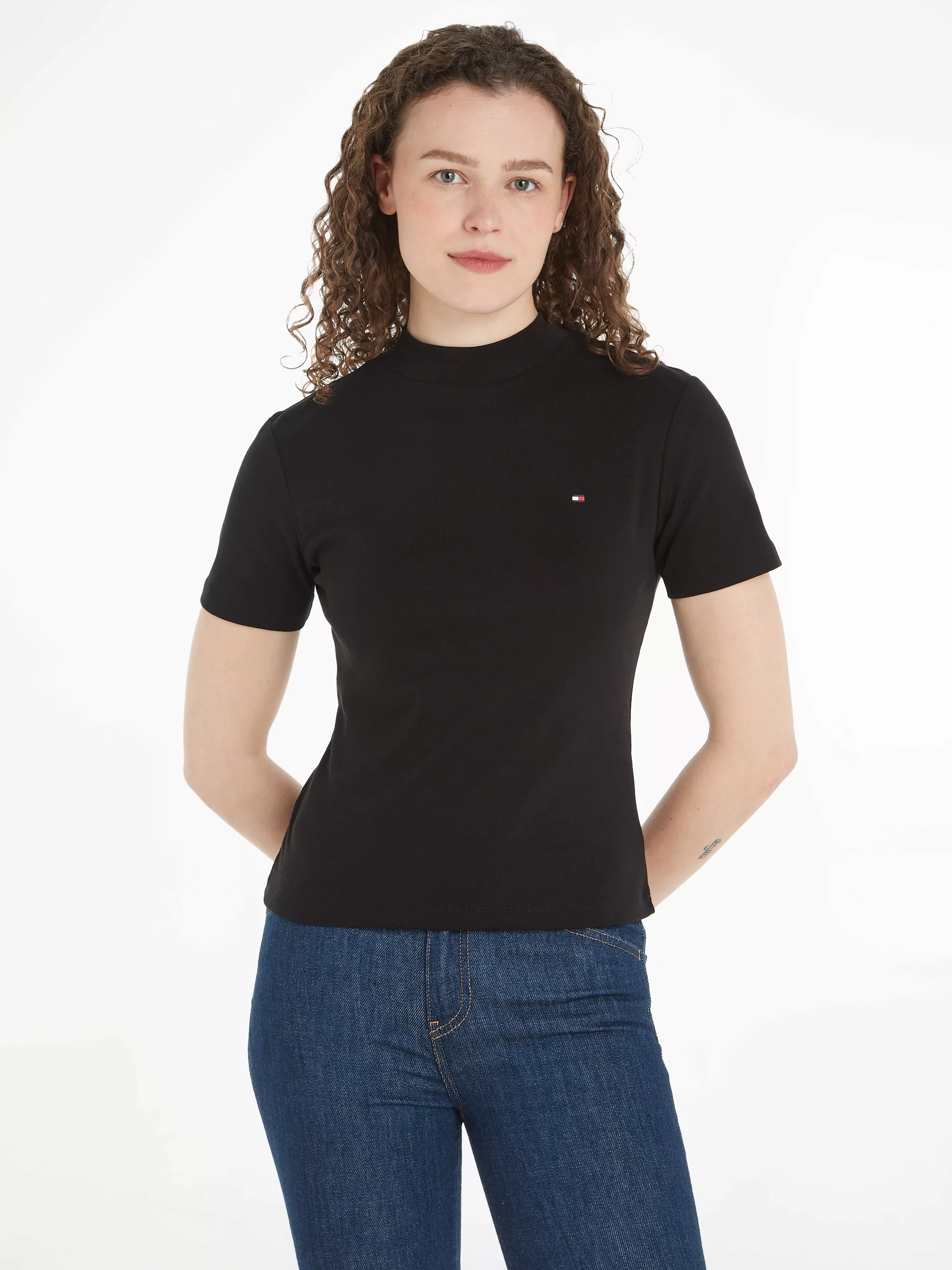 Tommy Hilfiger Stehkragenshirt NEW CODY SLIM CROP MOCK-NK mit Logostickerei günstig online kaufen