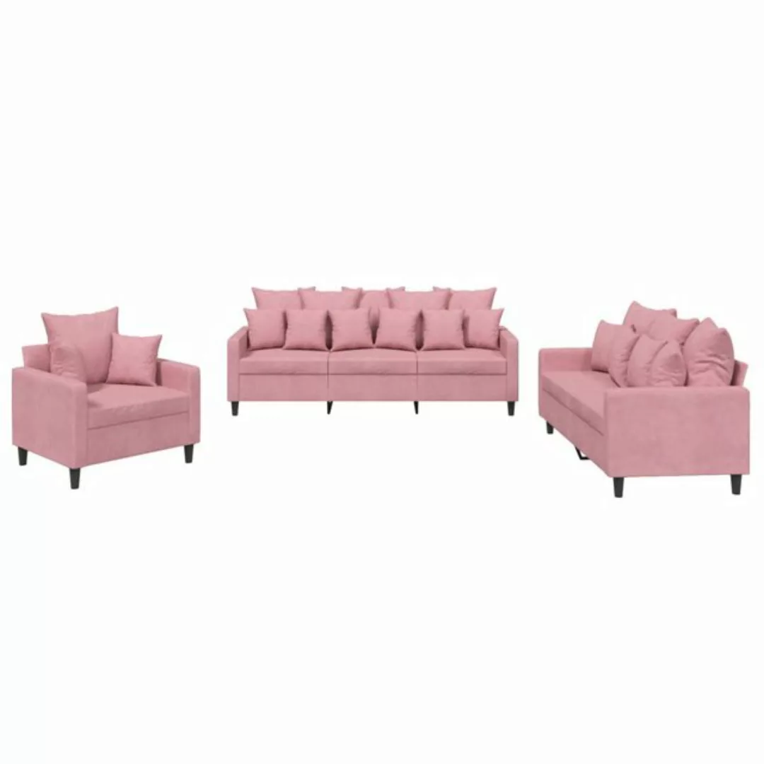 vidaXL Sofa Sofagarnitur Set mit Kissen Stoff, 3-tlg., Rosa günstig online kaufen