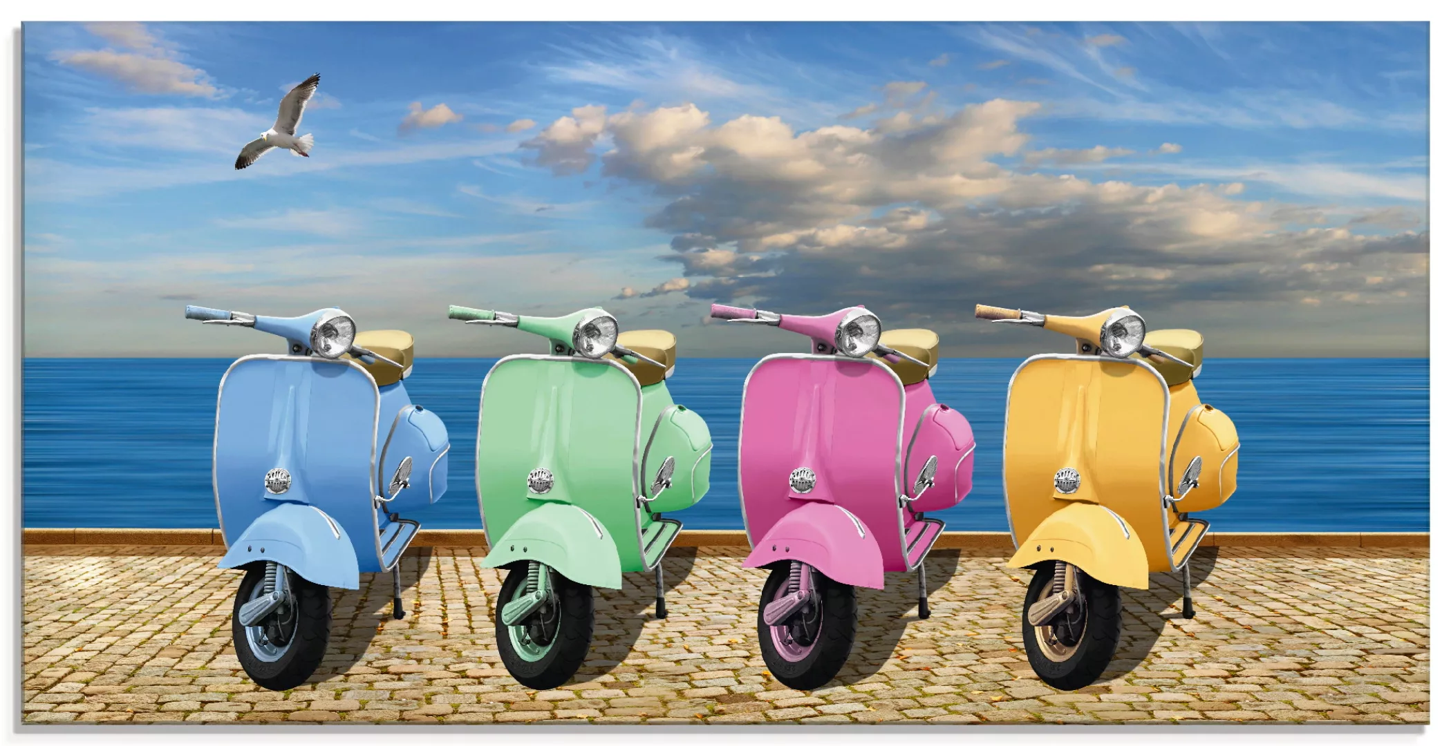 Artland Glasbild »Vespa-Roller in bunten Farben«, Motorräder & Roller, (1 S günstig online kaufen