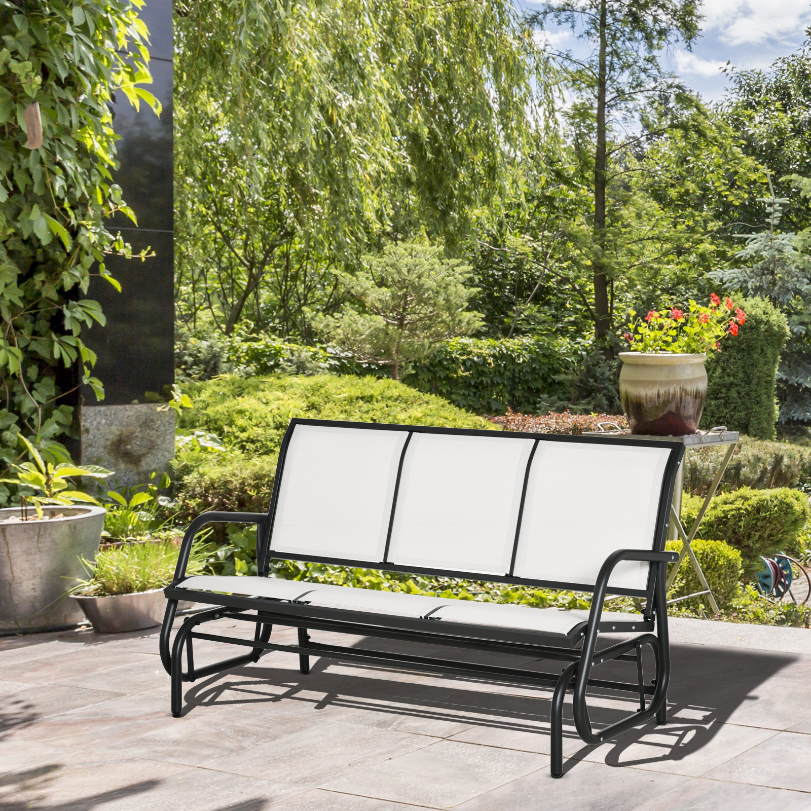Outsunny Garten-Schaukelbank für 3 Personen aus Metall und atmungsaktivem N günstig online kaufen