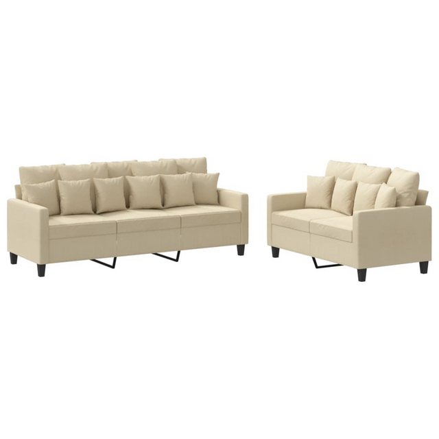 vidaXL Sofa 2-tlg. Sofagarnitur mit Kissen Creme Stoff günstig online kaufen