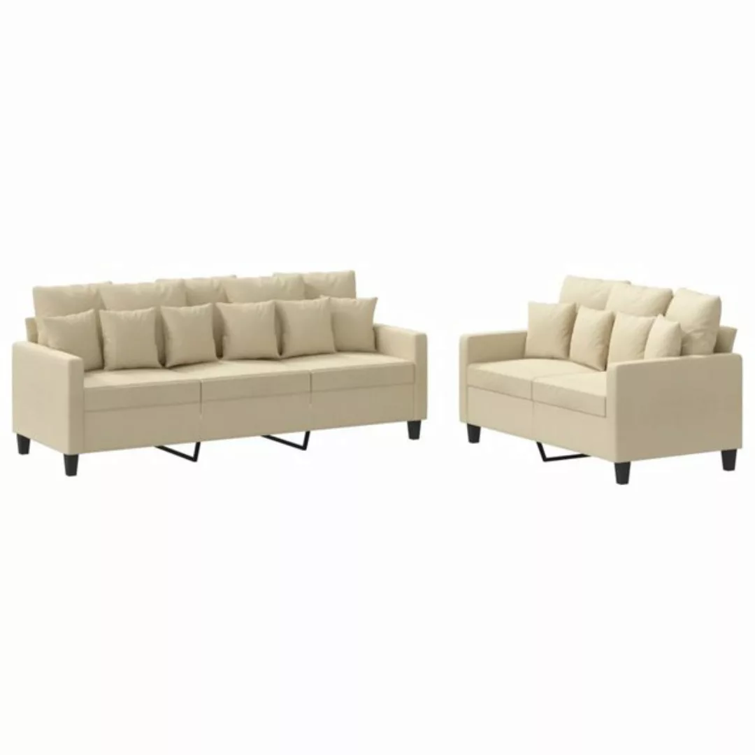 vidaXL Sofa, 2-tlg. Sofagarnitur mit Kissen Creme Stoff günstig online kaufen