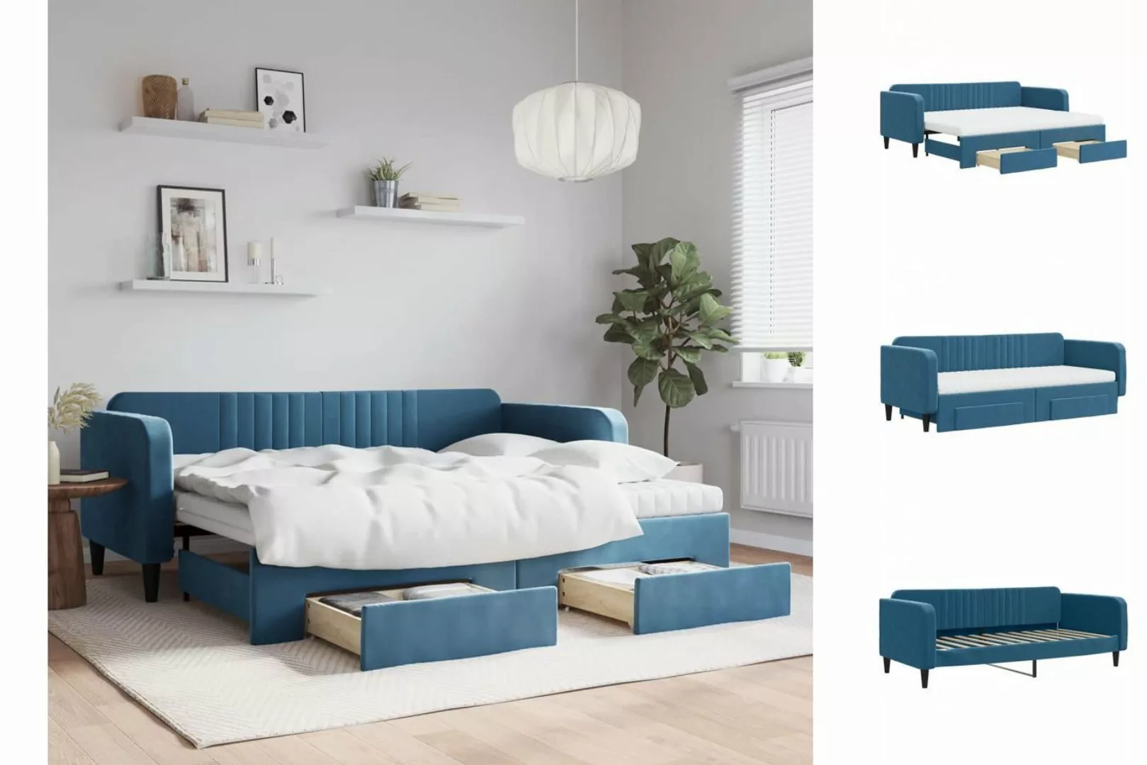 vidaXL Gästebett Gästebett Tagesbett mit Rollbett und Schubladen Blau 90x20 günstig online kaufen