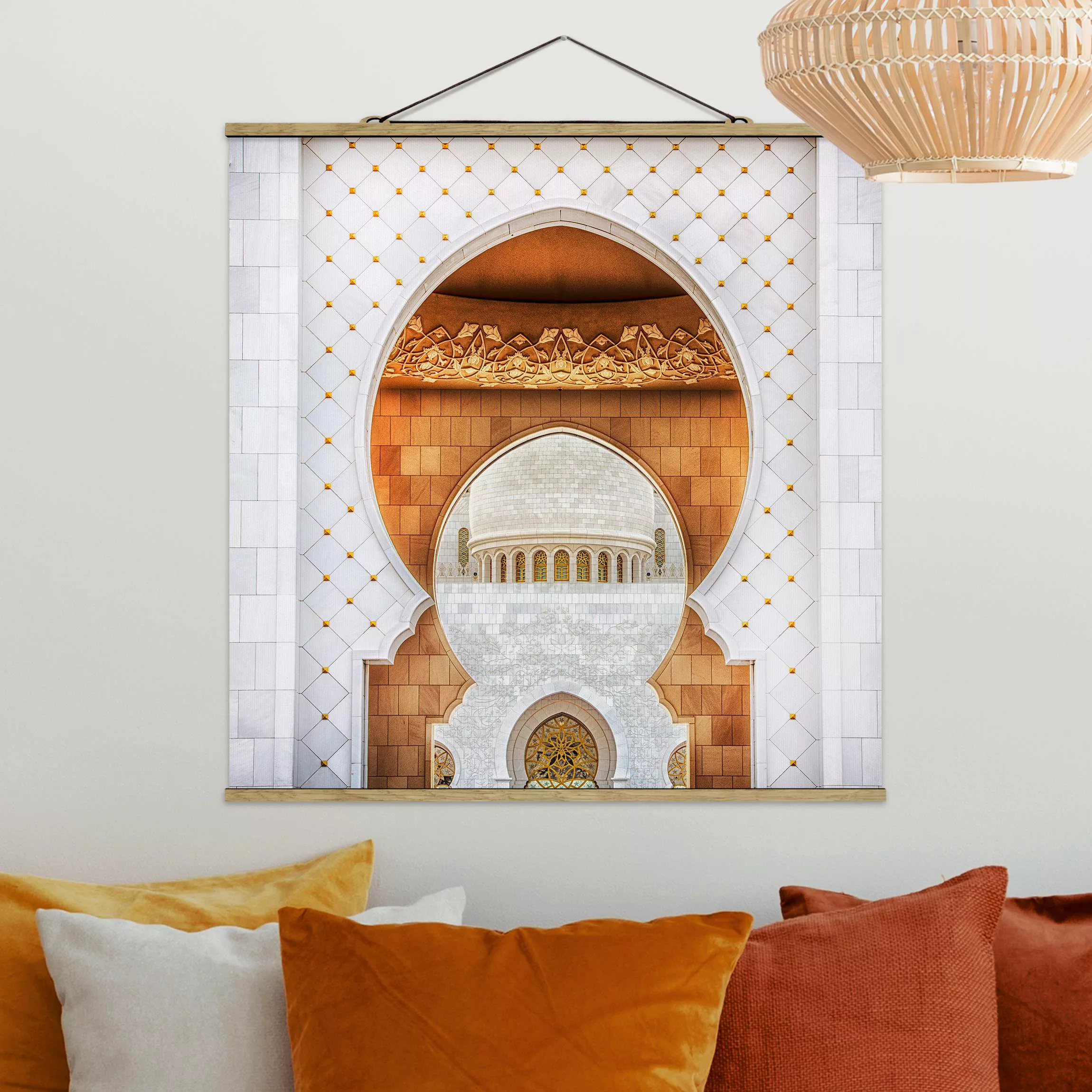 Stoffbild Architektur mit Posterleisten - Quadrat Tor der Moschee günstig online kaufen