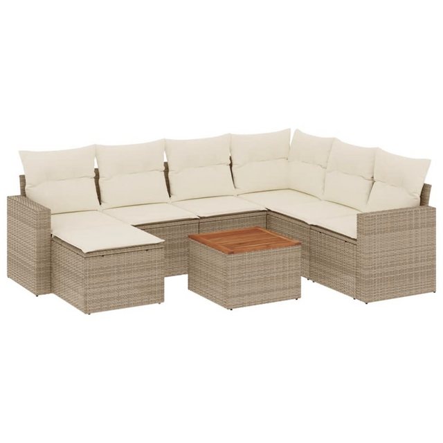 vidaXL Sofaelement 8-tlg. Garten-Sofagarnitur mit Kissen Beige Poly Rattan günstig online kaufen