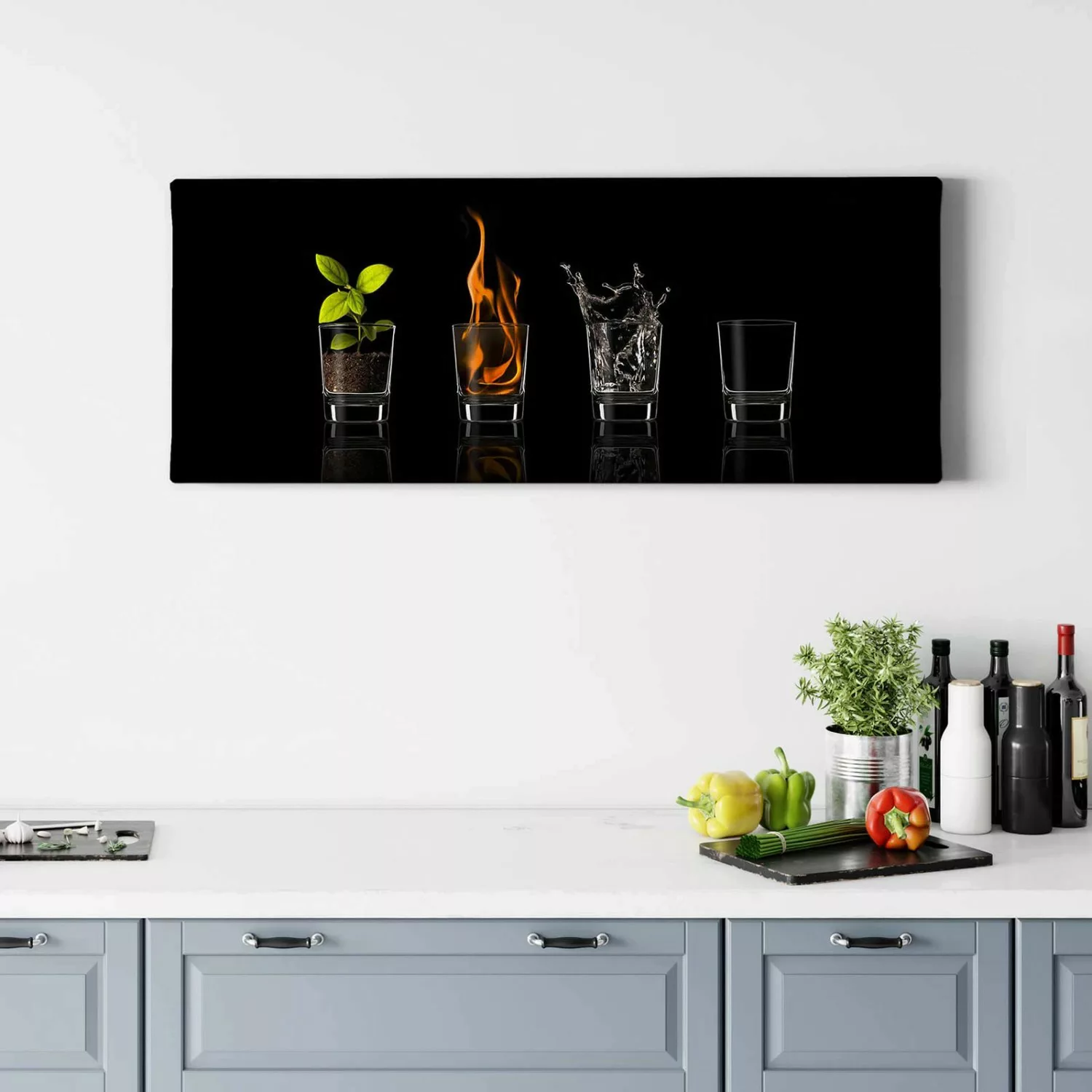 Bricoflor Küchenbild Mit Gläser Motiv 4 Elemente Bild Auf Leinwand Ideal Fü günstig online kaufen