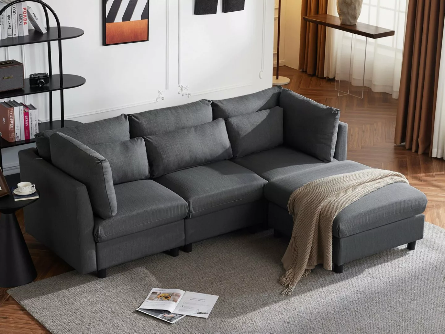 SeedWave Sofa L-förmiges 3-Sitzer-Sofa mit abnehmbare Fußhocker und Lendenk günstig online kaufen