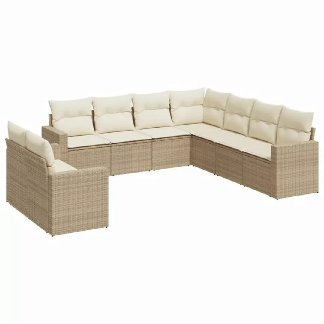 vidaXL Sofaelement 9-tlg. Garten-Sofagarnitur mit Kissen Beige Poly Rattan günstig online kaufen