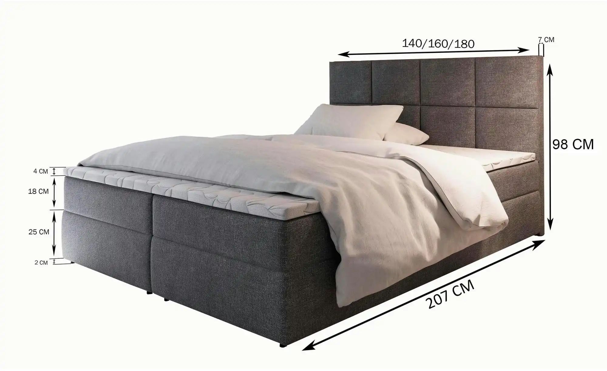 MASSENO Boxbett  Lena ¦ braun ¦ Maße (cm): B: 180 H: 98 Betten > Polsterbet günstig online kaufen