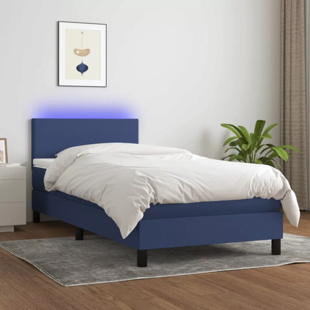 vidaXL Bettgestell Boxspringbett mit Matratze LED Blau 100x200 cm Stoff Bet günstig online kaufen