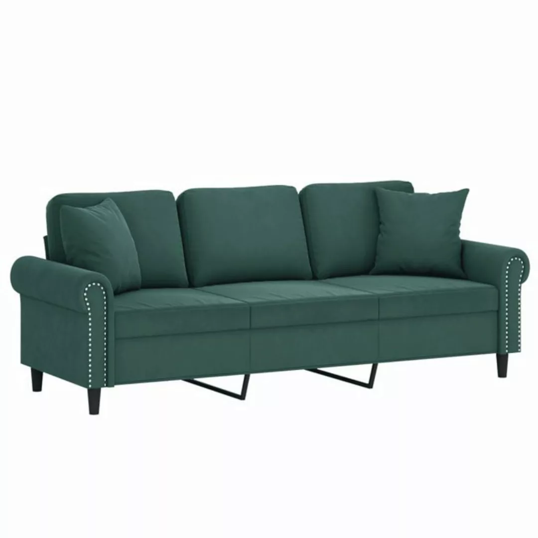 vidaXL Sofa, 3-Sitzer-Sofa mit Zierkissen Dunkelgrün 180 cm Samt günstig online kaufen