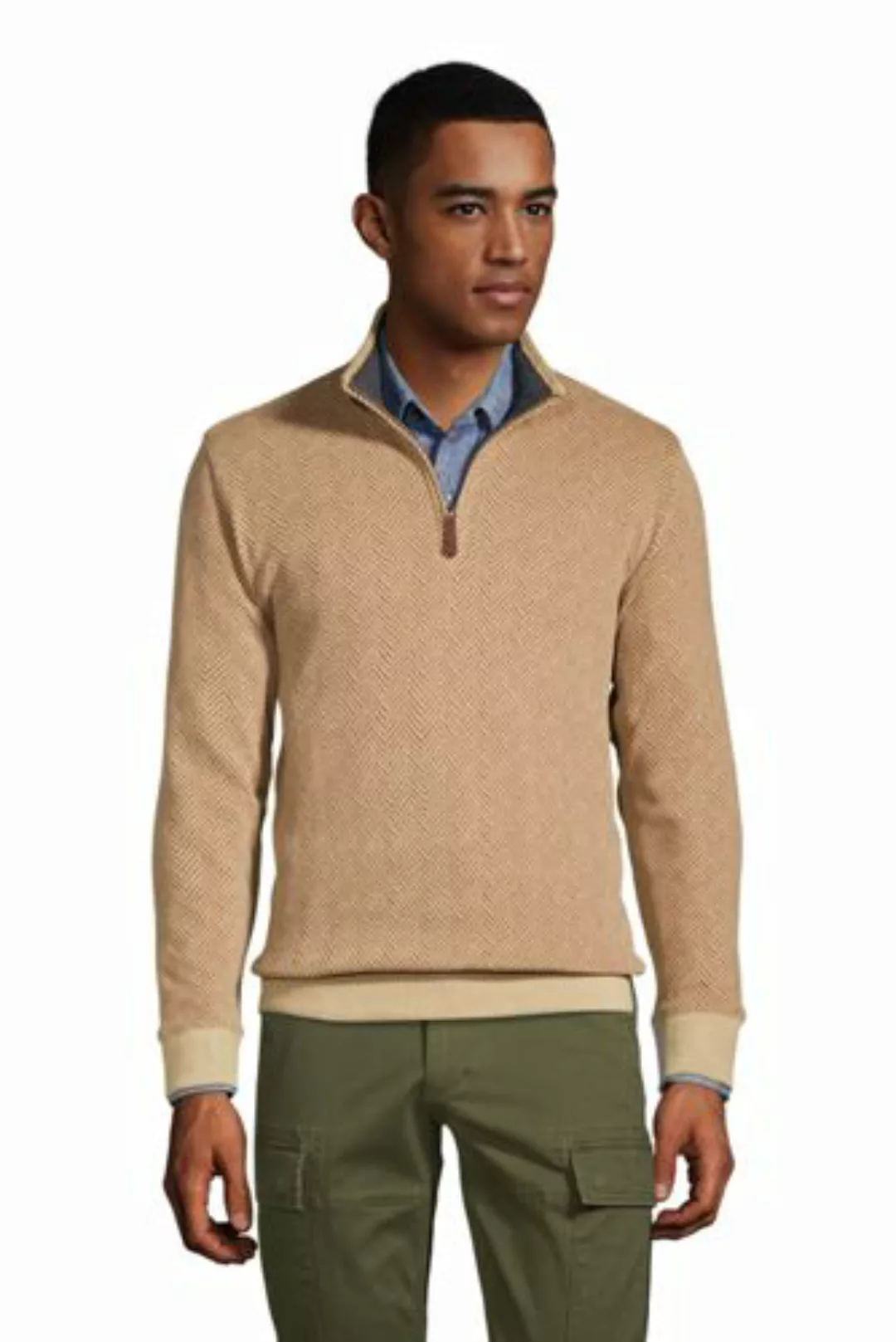 Gemusterter Zipper-Pullover aus Bedford-Ripp, Herren, Größe: XL Tall, Orang günstig online kaufen