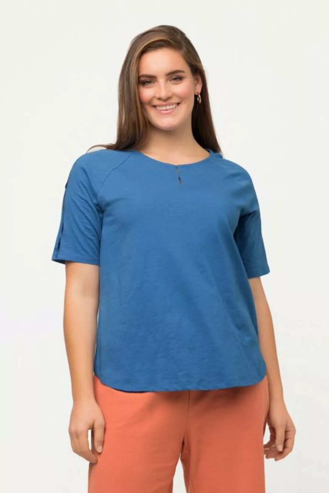 Ulla Popken Rundhalsshirt T-Shirt Cut-Out Rundhals Halbarm Biobaumwolle günstig online kaufen