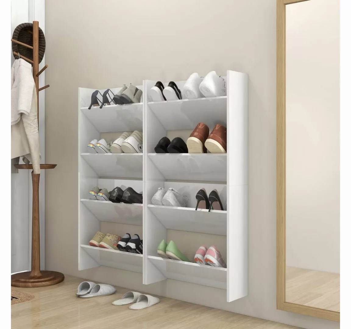 vidaXL Schuhschrank Wand-Schuhschränke 4 Stk Hochglanz-Weiß 60x18x60 cm Spa günstig online kaufen