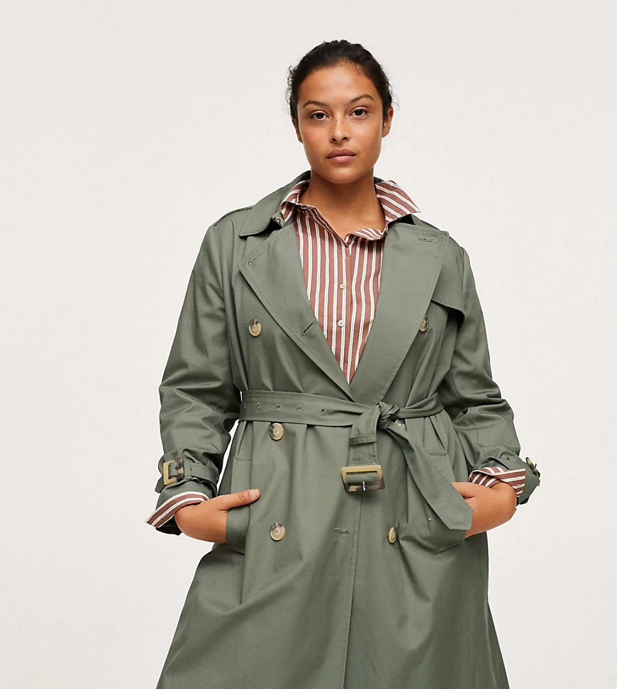 Mango Curve – Trenchcoat in Khaki-Grün günstig online kaufen