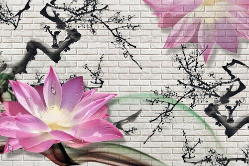 Papermoon Fototapete »LOTUSBLUME-STEINWAND GRAFFITI BLUMEN 3D DESIGN BLUME« günstig online kaufen