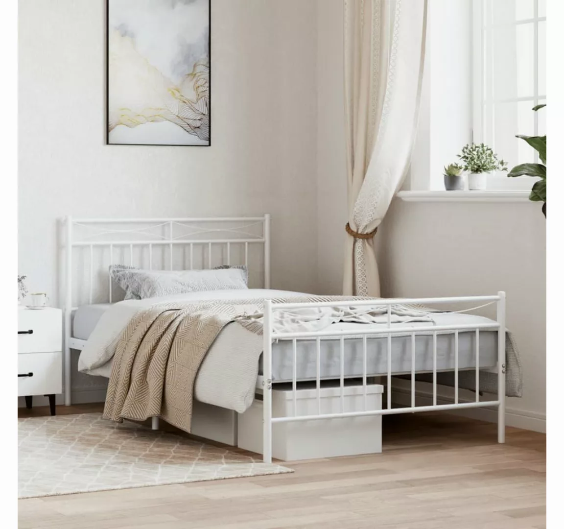 furnicato Bett Bettgestell mit Kopf- und Fußteil Metall Weiß 100x200 cm günstig online kaufen