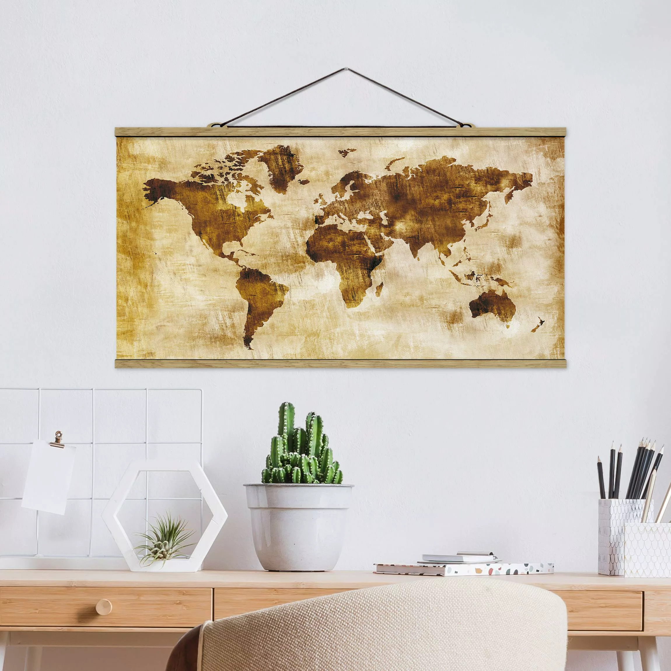 Stoffbild Karten mit Posterleisten - Querformat No.CG75 Map of the World günstig online kaufen