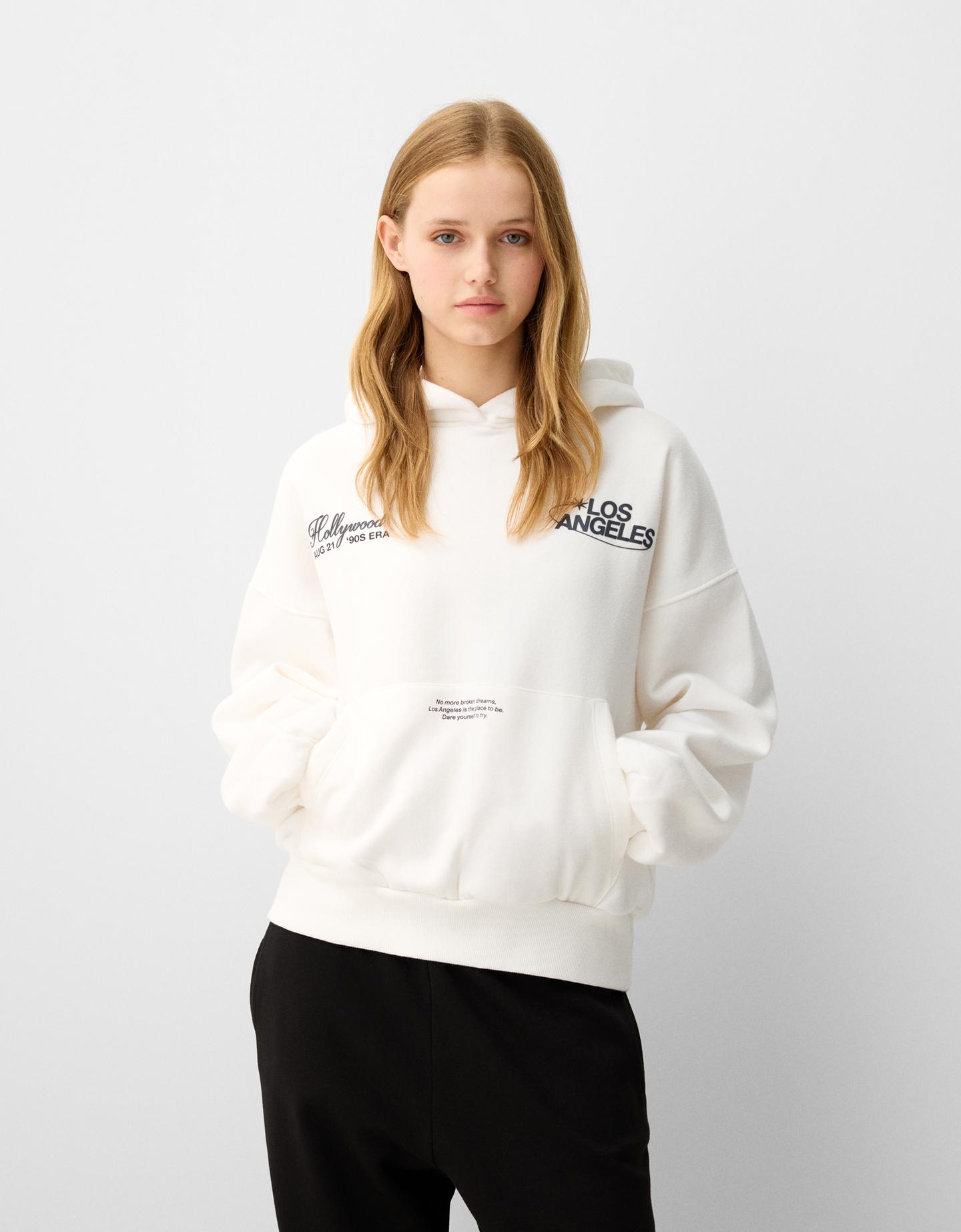 Bershka Hoodie Mit Print Damen M Rohweiß günstig online kaufen