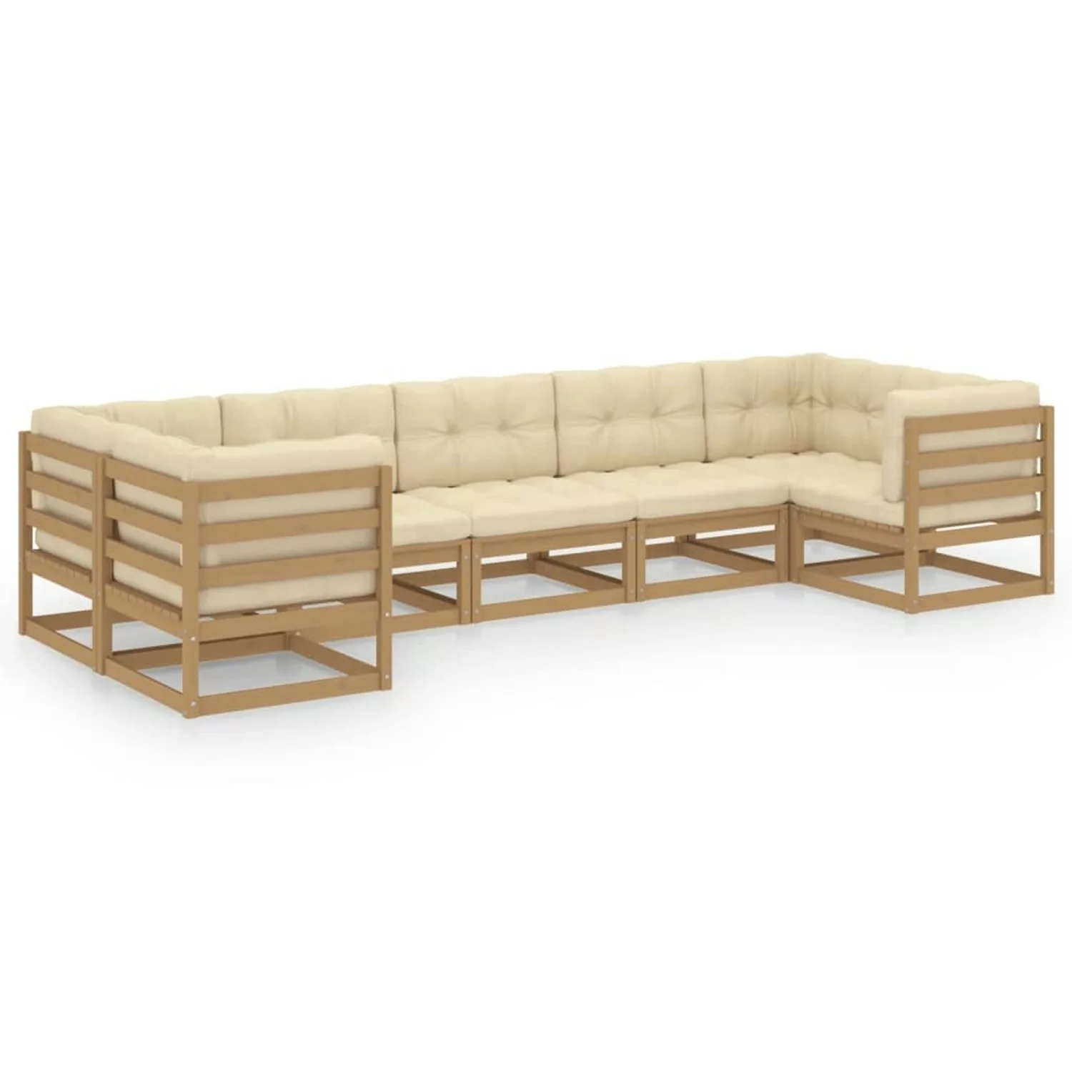 vidaXL 7-tlg Garten-Lounge-Set Kissen Honigbraun Kiefer Massivholz Modell 4 günstig online kaufen