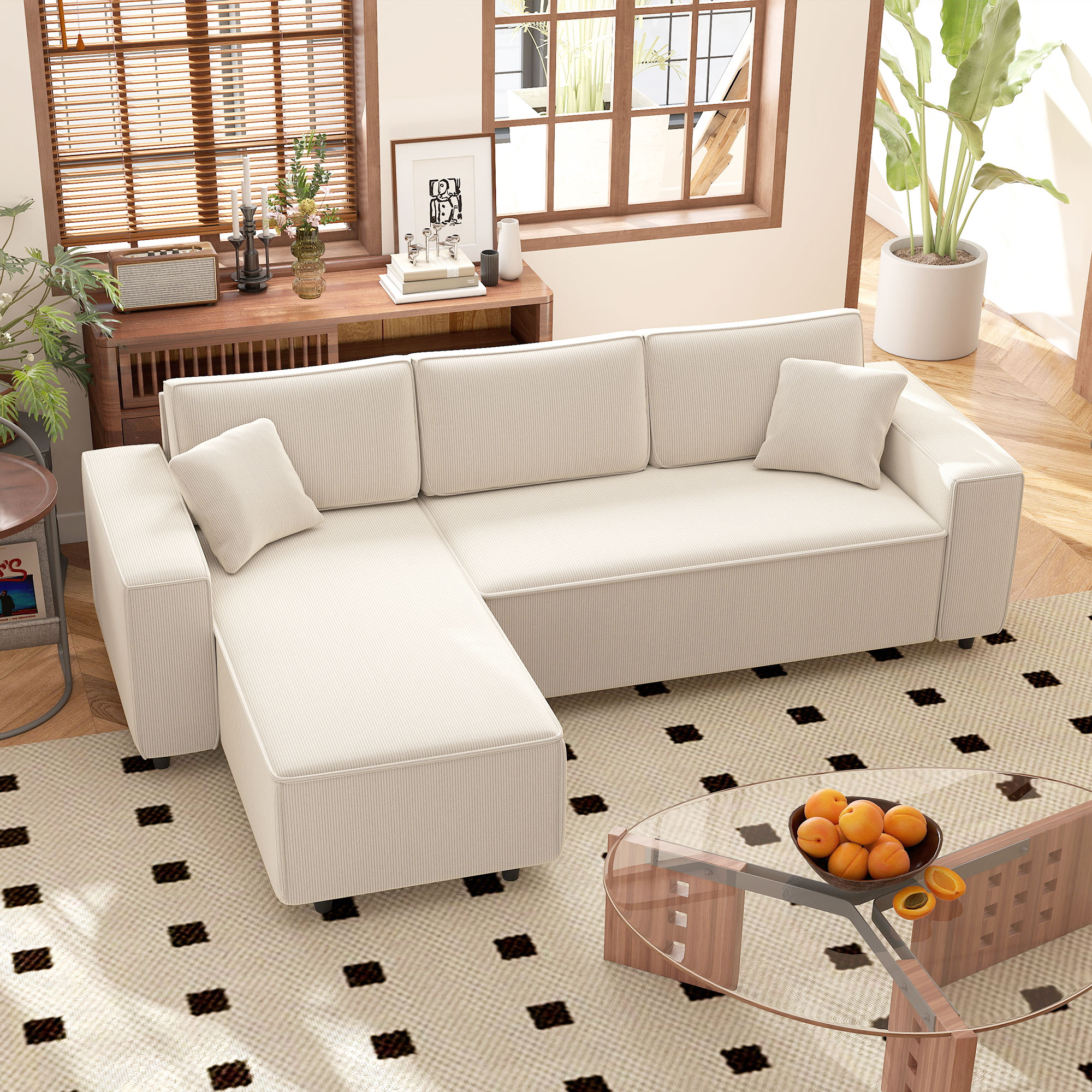 HOMCOM Ecksofa 3-Sitzer Sofa in L-Form Eckcouch mit Umkehrbarer Chaiselongu günstig online kaufen