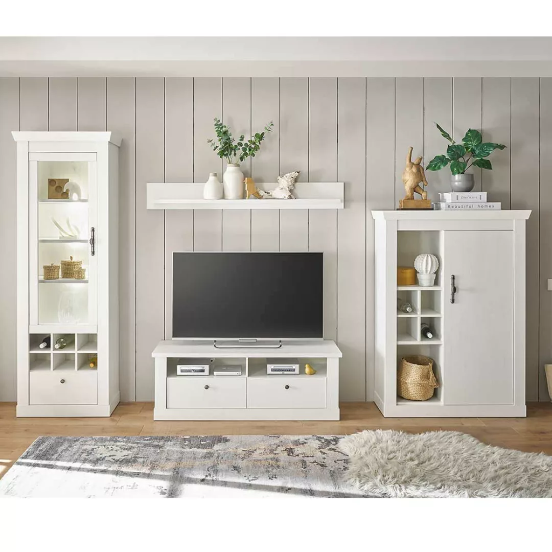 Schrankwand Wohnzimmer TV Wohnwand in Weiß im Skandi Design (vierteilig) günstig online kaufen