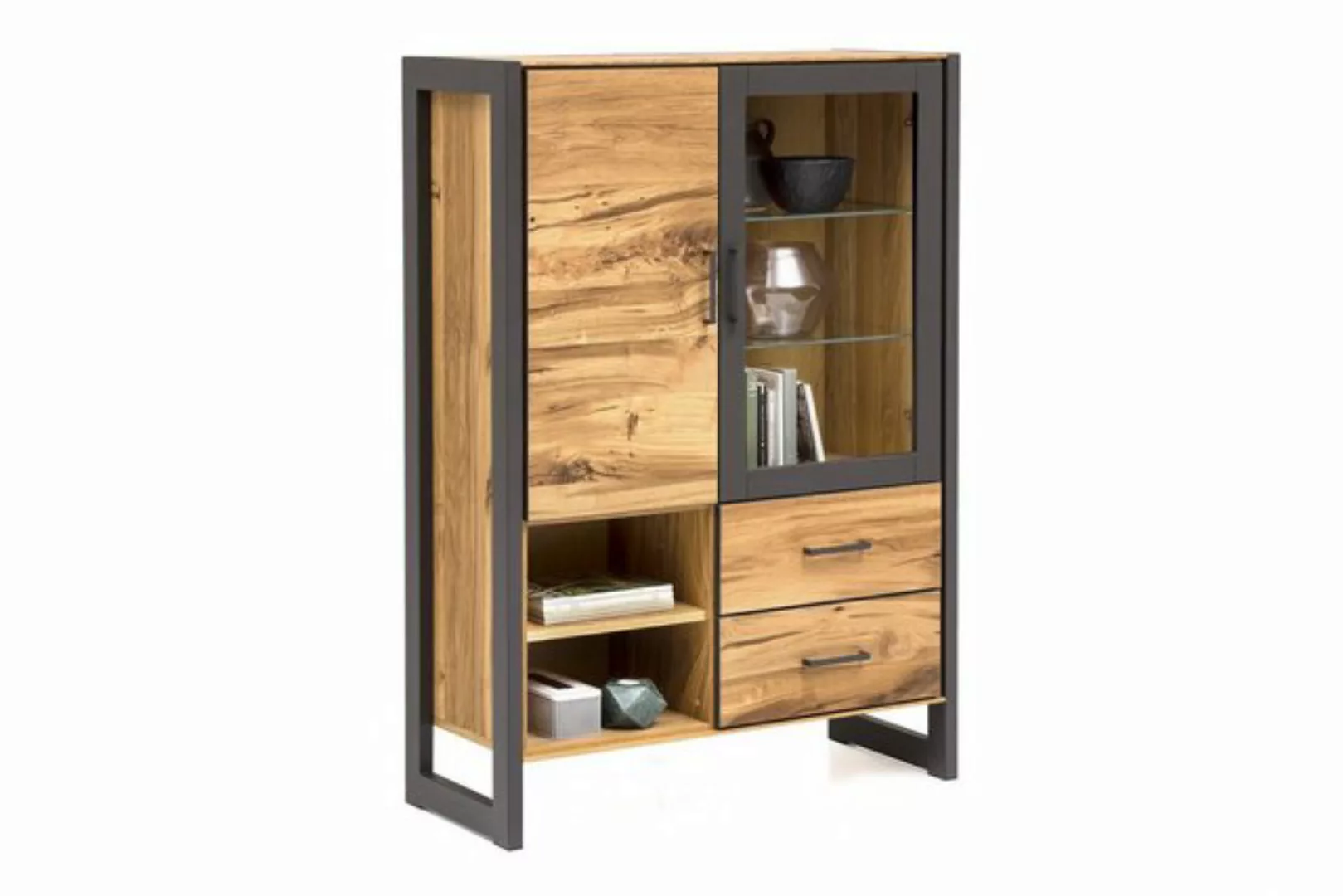 ELFO Stauraumvitrine Vitrine Janne Regal Hochschrank Highboard Alteiche Met günstig online kaufen