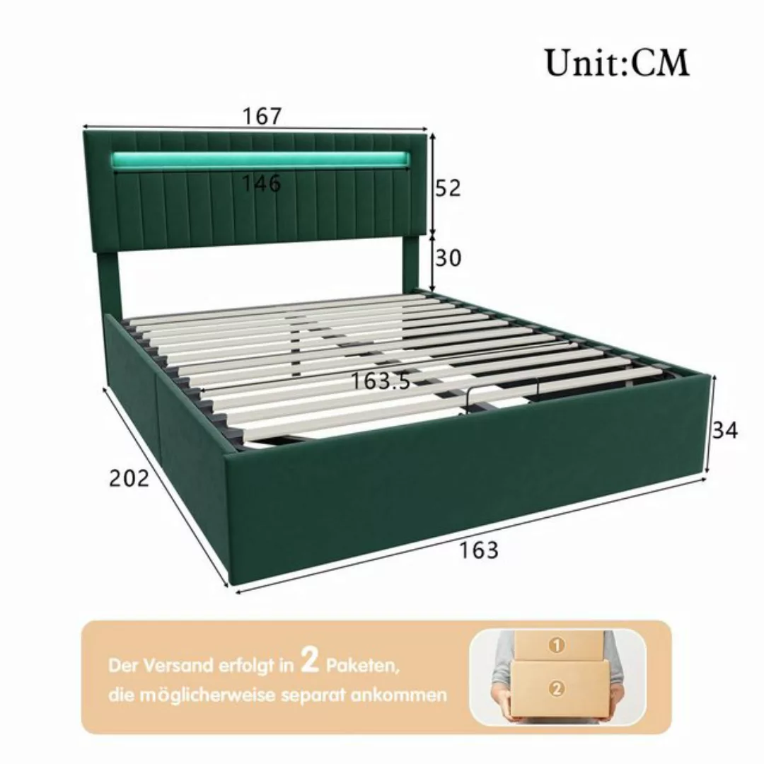 FUROKOY Polsterbett Hydraulisches Doppelbett Verstellbares Kopfteil mit Lic günstig online kaufen