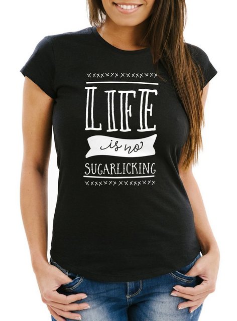 MoonWorks Print-Shirt Damen T-Shirt Life is no sugarlicking Denglisch Sprüc günstig online kaufen