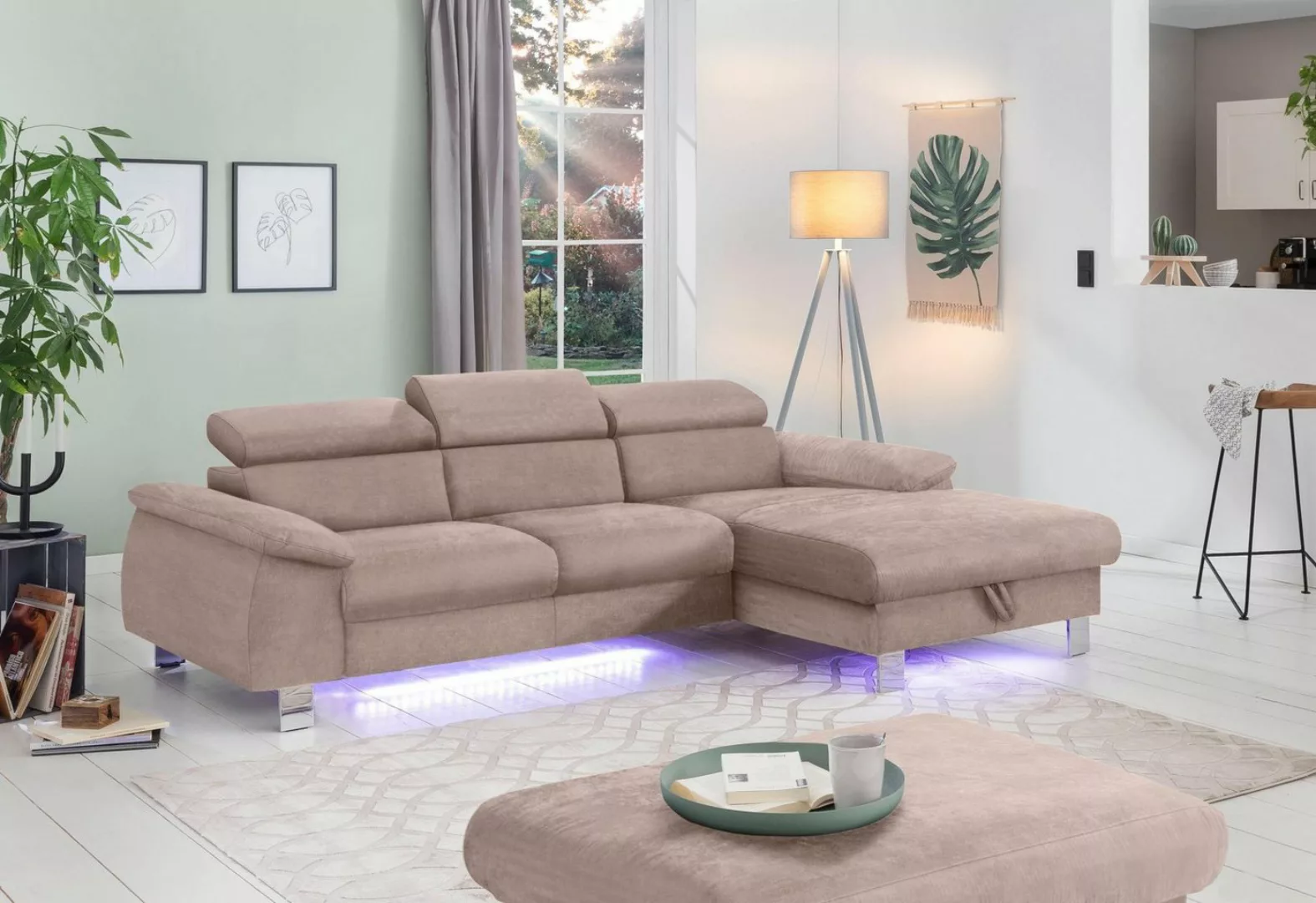 COTTA Ecksofa Komaris, Ecksofa, wahlweise mit RGB-LED-Beleuchtung und Bettf günstig online kaufen