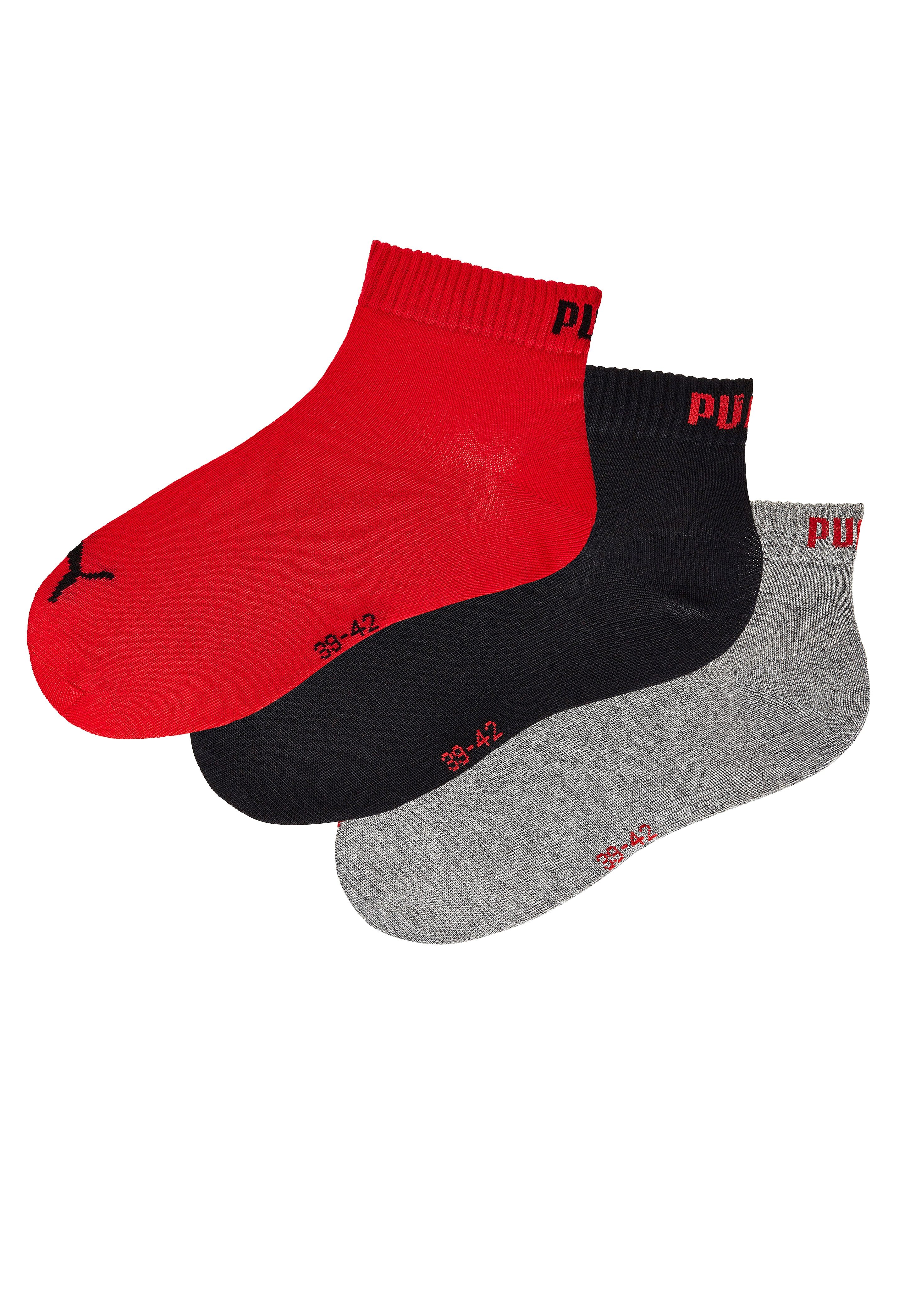 PUMA Unisex Socken, 3er Pack - Quarter, Sneaker Schwarz/Weiß/Grau 43-46 günstig online kaufen