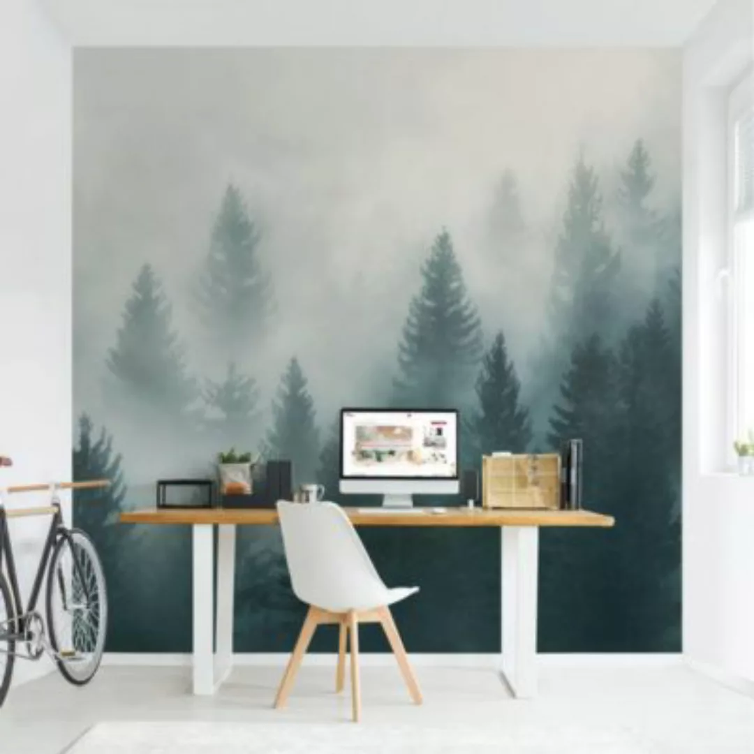 Bilderwelten Vliestapete Nadelwald im Nebel grün Gr. 288 x 190 günstig online kaufen