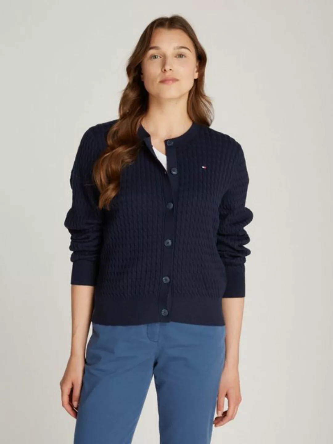 Tommy Hilfiger Strickjacke "CO CABLE C-NK CARDIGAN", mit Zopfstruktur günstig online kaufen