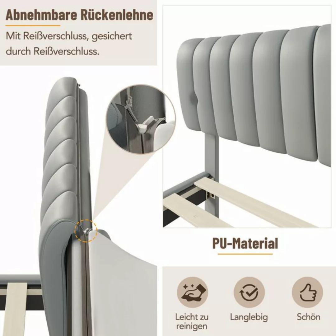 Flieks Polsterbett, Doppelbett 160x200cm mit abnehmbarer Rückenlehne Kunstl günstig online kaufen