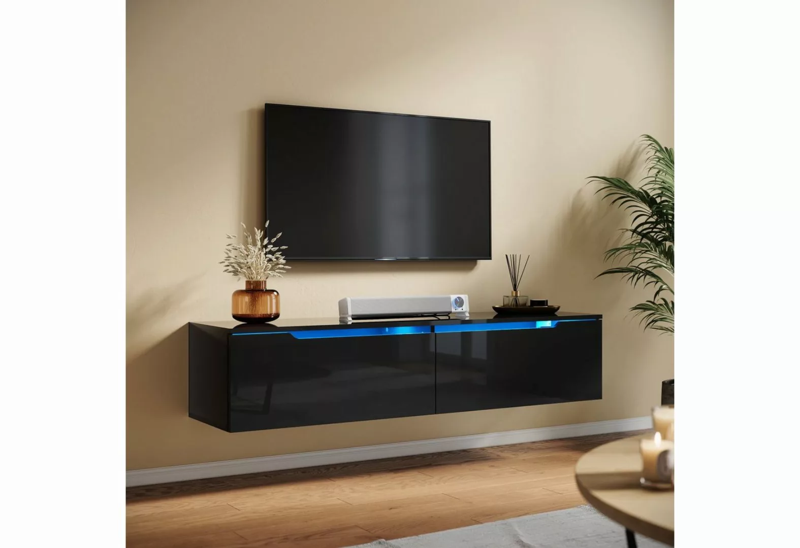SONNI TV-Schrank SONNI Sideboard TV Lowboard hängend 140x35x30cm Schwarzer günstig online kaufen