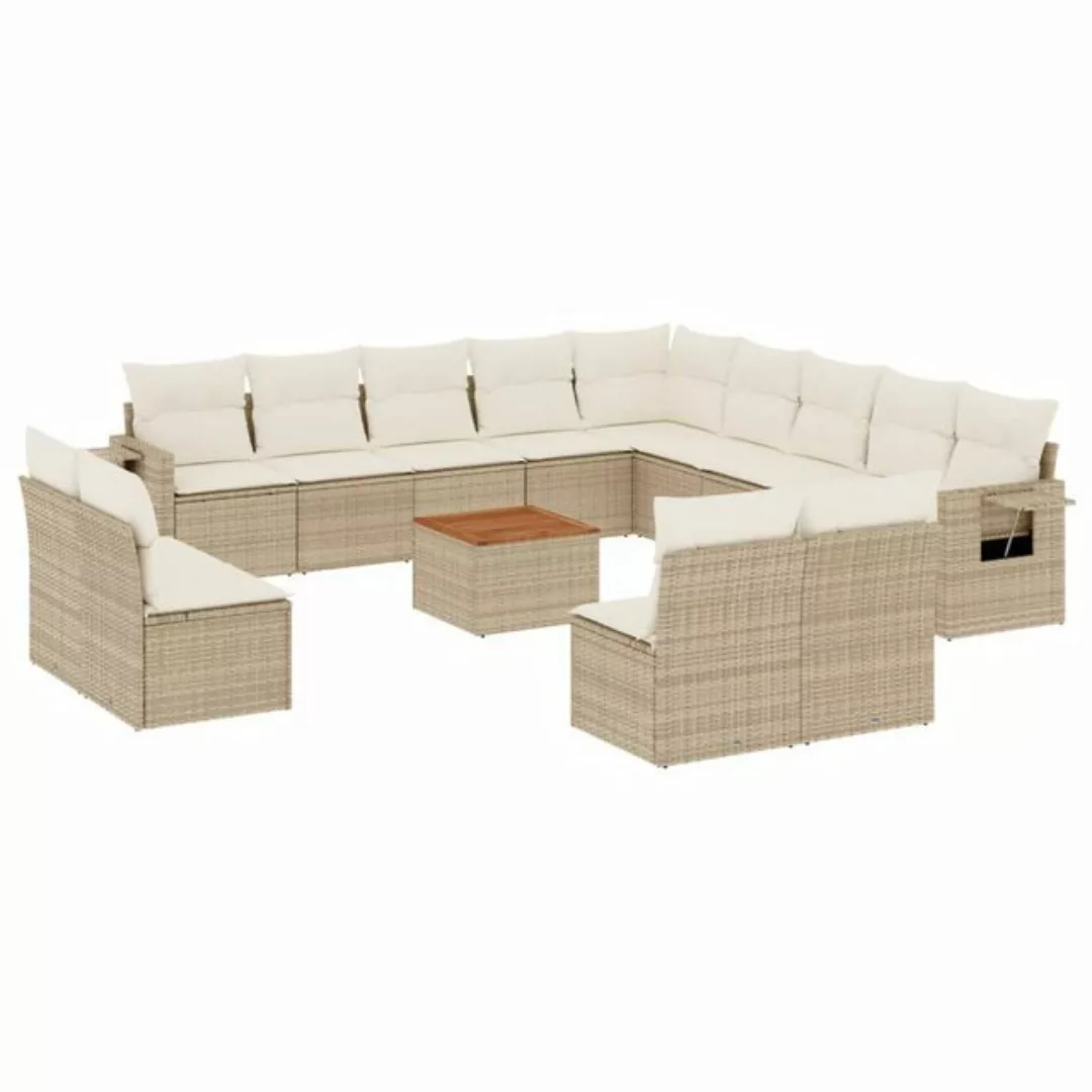 vidaXL Sofaelement 14-tlg. Garten-Sofagarnitur mit Kissen Beige Poly Rattan günstig online kaufen