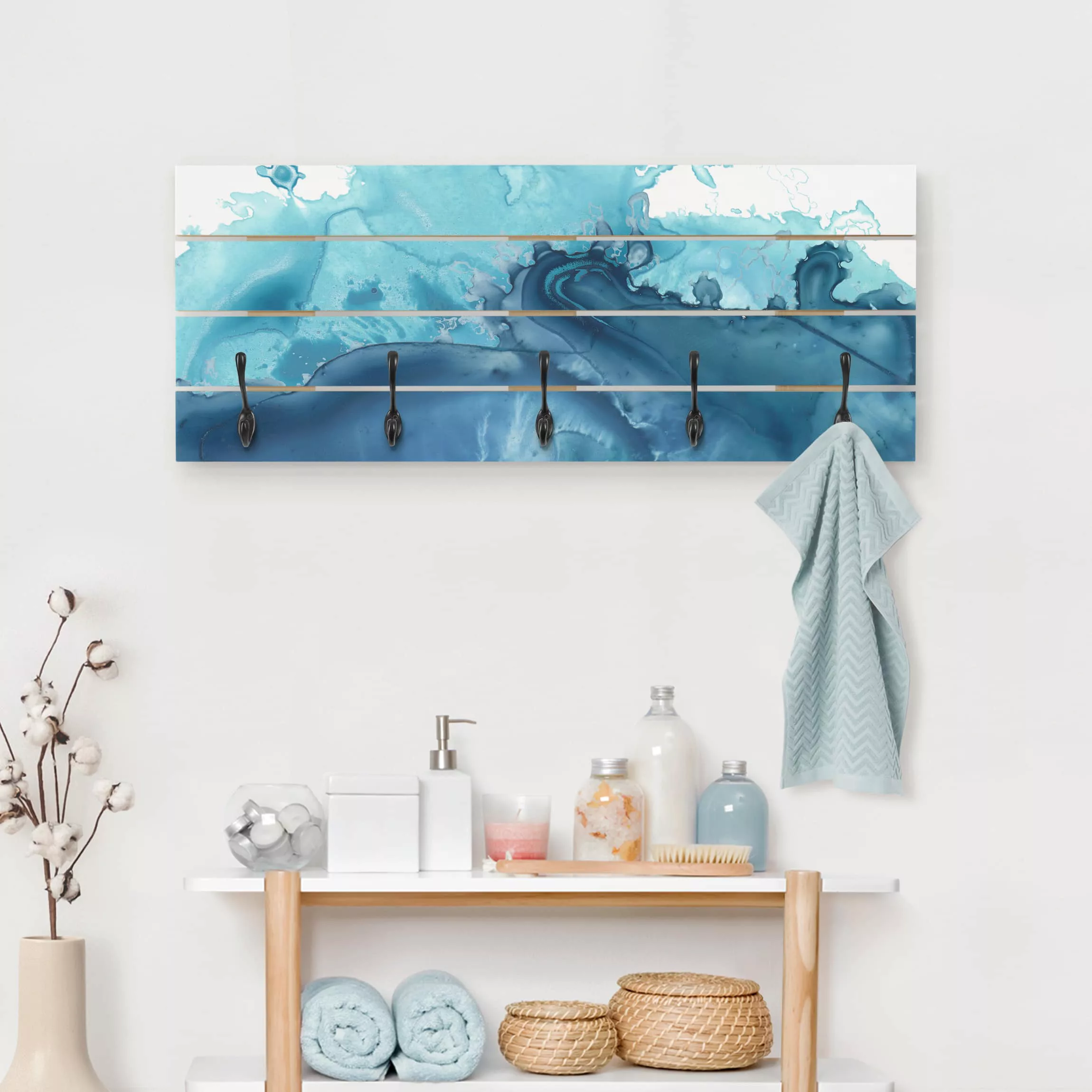 Wandgarderobe Holzpalette Abstrakt Welle Aquarell Blau I günstig online kaufen