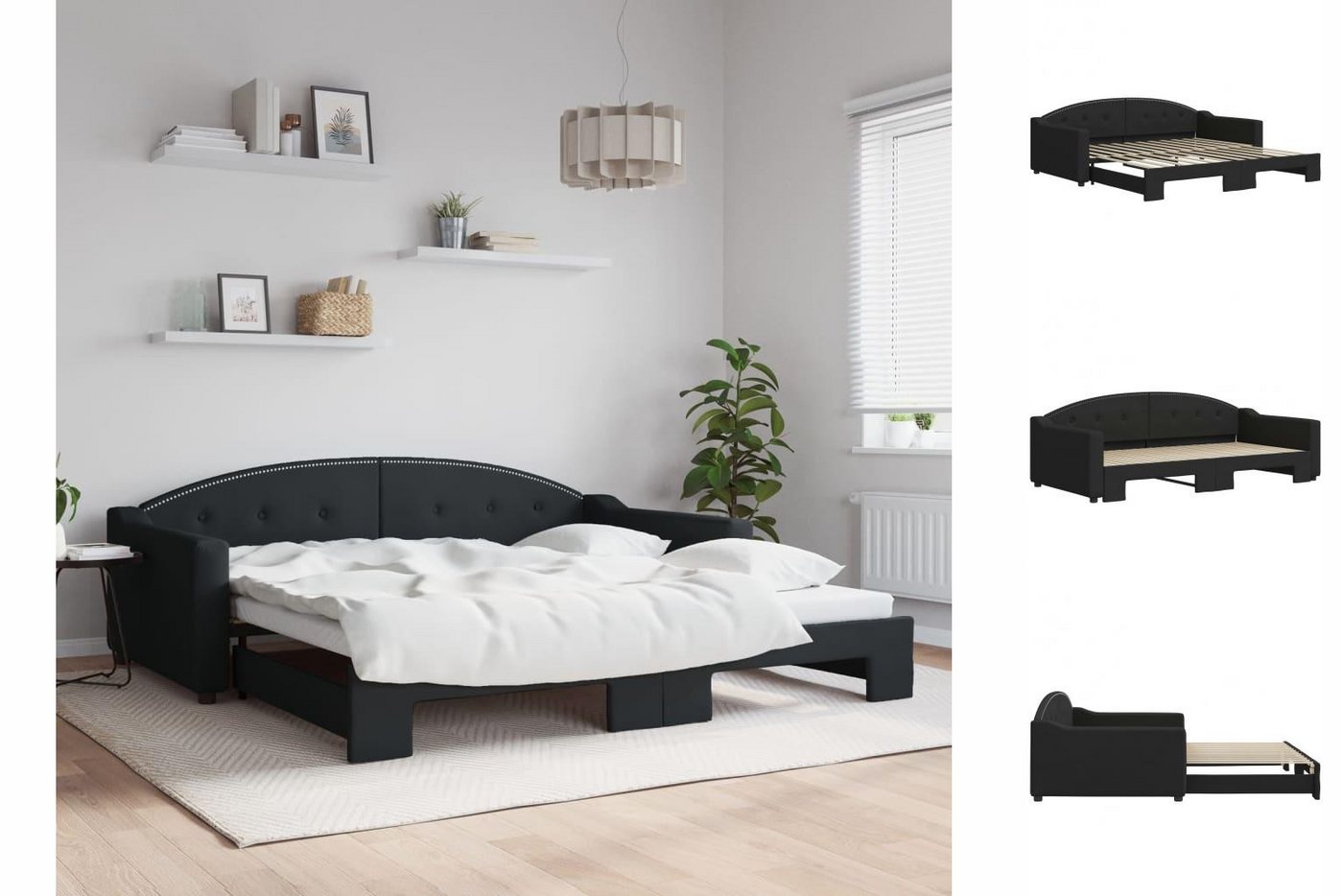 vidaXL Gästebett Gästebett Tagesbett Ausziehbar Schwarz 100x200 cm Stoff Be günstig online kaufen