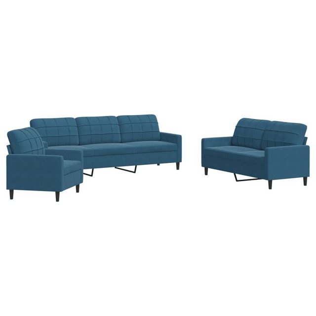 vidaXL Sofa 3-tlg. Sofagarnitur mit Kissen Blau Samt günstig online kaufen